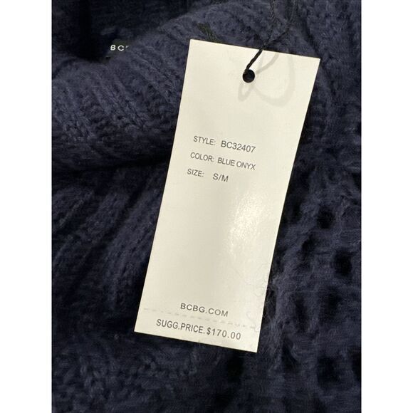BCBG Maxazria Women's All Navy Blue Turtle Neck Poncho Sweater Size S/M NWT - Picture 13 of 16